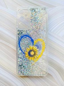 Чохол з плаваючими блискітками на Samsung Galaxy A14 5G Срібний :: Серце з соняхом (принт 260)