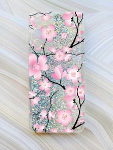 Чохол з плаваючими блискітками на Samsung Galaxy A14 5G Срібний :: Квітуча сакура (принт 282)