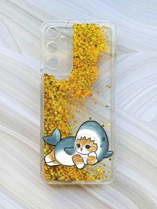 Чохол з плаваючими блискітками на Samsung Galaxy A34 5G (A346) Золотий :: Котик акула (принт 355)