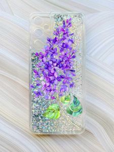 Чохол з плаваючими блискітками на Samsung Galaxy A34 5G (A346) Сріблястий :: Гілочка бузку (принт 280)