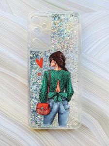Чохол з плаваючими блискітками на Samsung Galaxy A34 5G (A346) Сріблястий :: Дівчина в зеленому (принт 224)