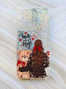 Чохол з плаваючими блискітками на Samsung Galaxy A15 (A155) Срібний :: Дівчина з ведмедиком (принт 188)