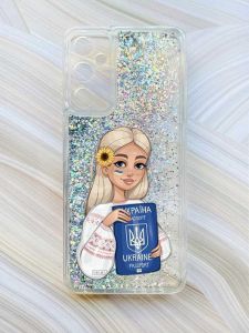 Чохол з плаваючими блискітками на Samsung Galaxy A15 (A155) Срібний :: Дівчина з паспортом (принт 13)