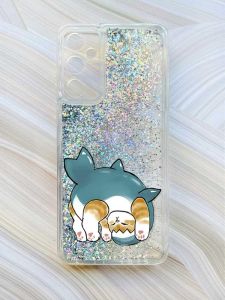 Чохол з плаваючими блискітками на Samsung Galaxy A34 5G (A346) Сріблястий :: Котик акула (принт 378)