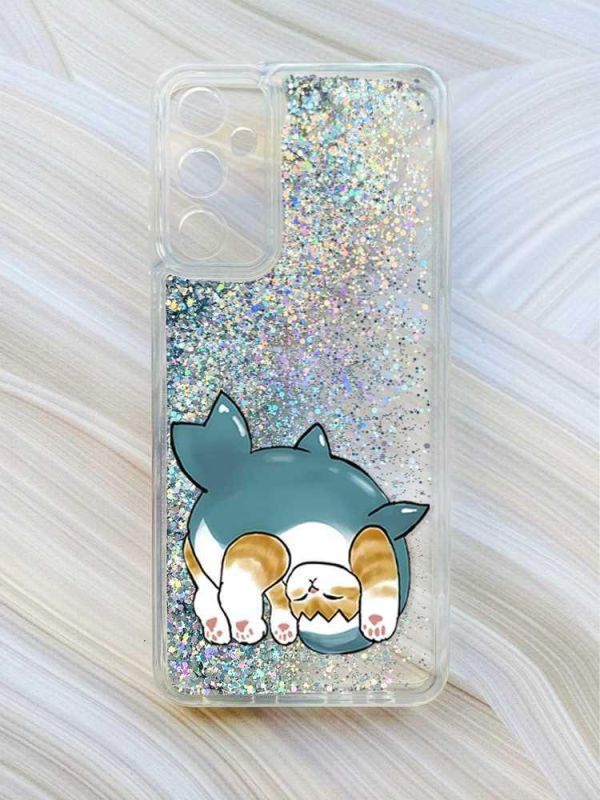 Чохол з плаваючими блискітками на Samsung Galaxy A34 5G (A346) Сріблястий :: Котик акула (принт 378)