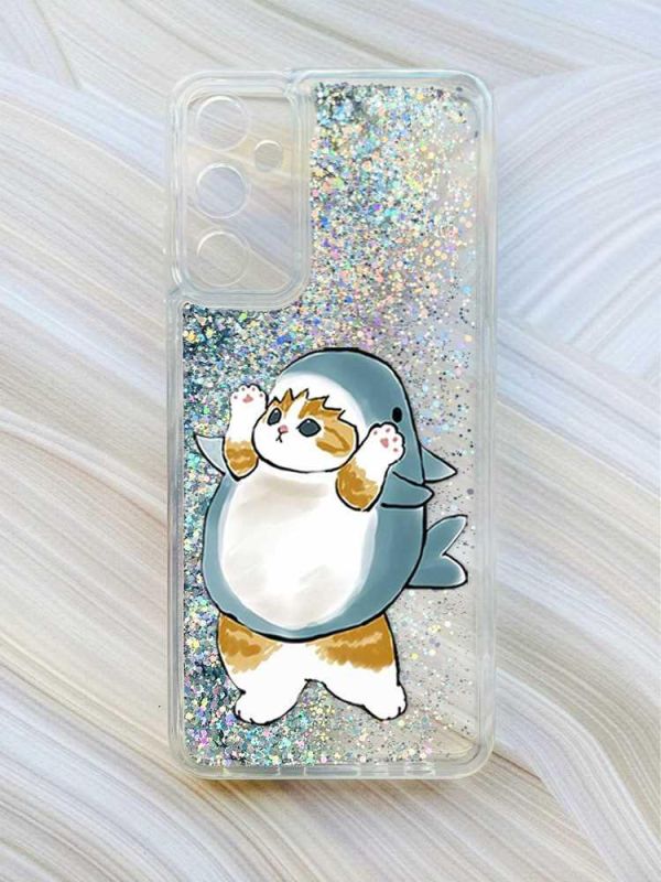 Чохол з плаваючими блискітками на Samsung Galaxy A34 5G (A346) Сріблястий :: Котик акула (принт 379)