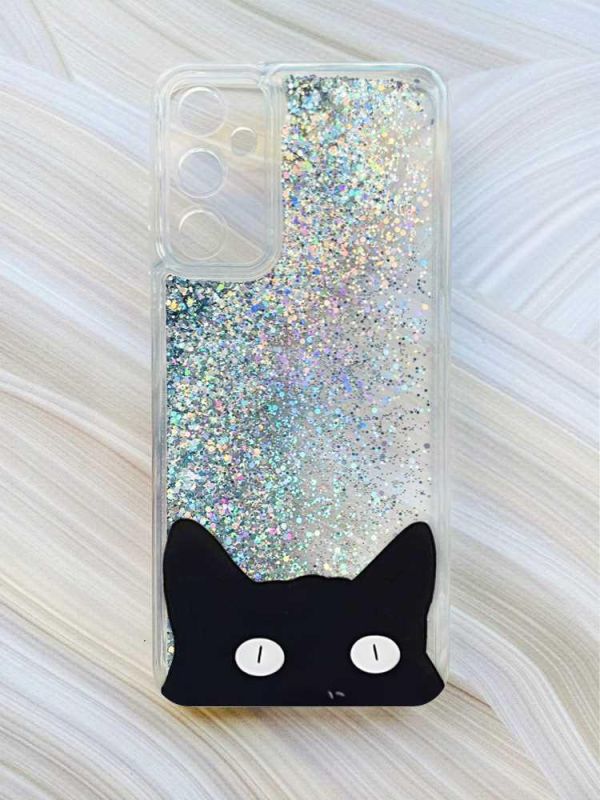 Чохол з плаваючими блискітками на Samsung Galaxy A34 5G (A346) Сріблястий :: Котик (принт 119)