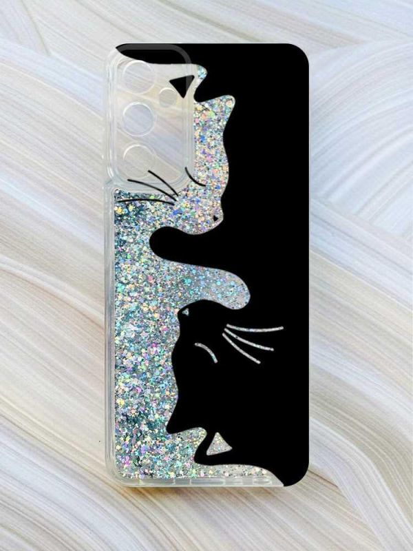 Чохол з плаваючими блискітками на Samsung Galaxy A34 5G (A346) Сріблястий :: Котики (принт 118)