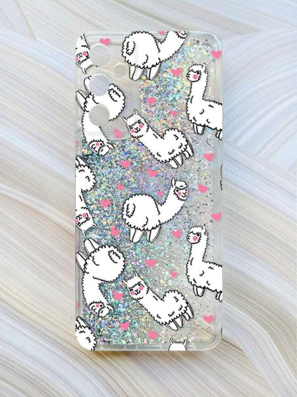 Чохол з плаваючими блискітками на Samsung Galaxy A34 5G (A346) Сріблястий :: Лами (принт 95)