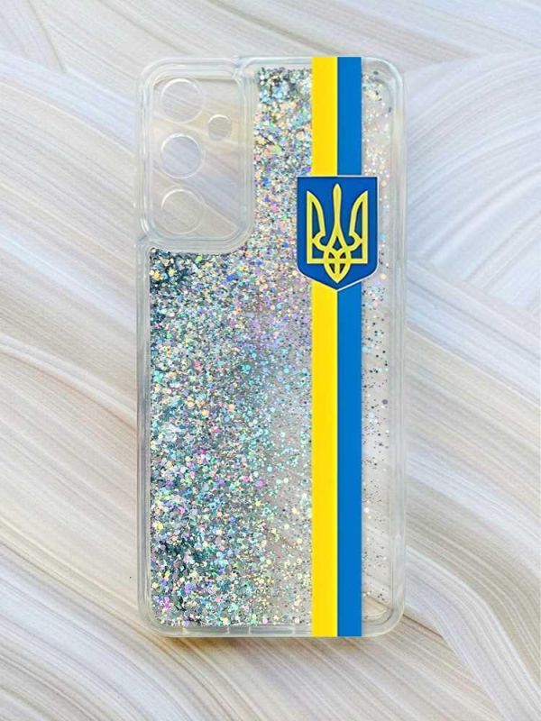 Чохол з плаваючими блискітками на Samsung Galaxy A34 5G (A346) Сріблястий :: Стрічка Україна (принт 253)