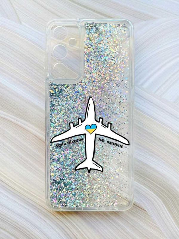 Чохол з плаваючими блискітками на Samsung Galaxy A34 5G (A346) Сріблястий :: Мрія ніколи не помирає (принт 1)