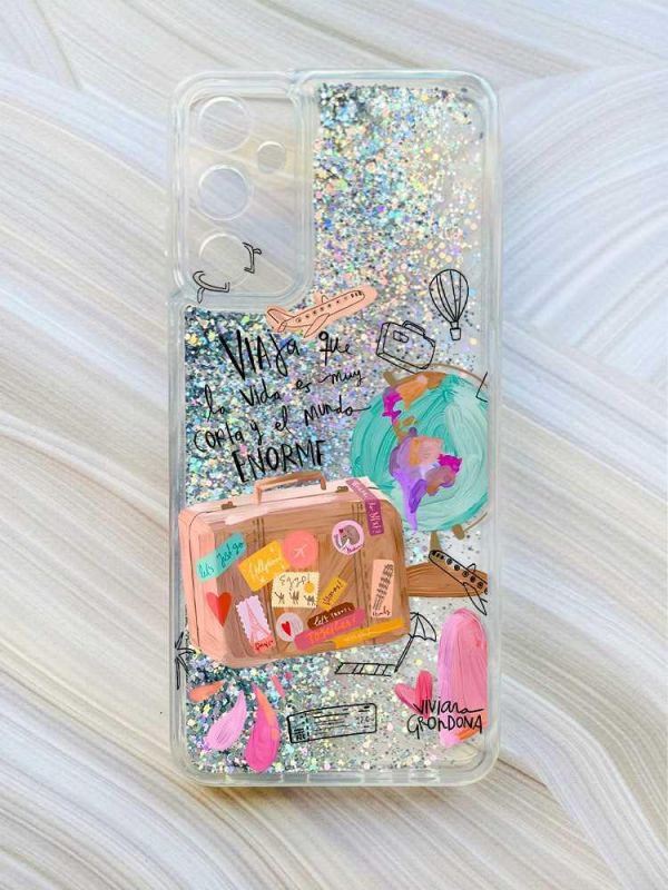 Чохол з плаваючими блискітками на Samsung Galaxy A34 5G (A346) Сріблястий :: Настрій подорожувати (принт 329)