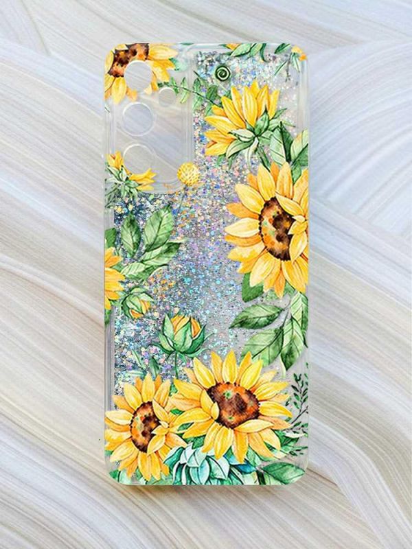 Чохол з плаваючими блискітками на Samsung Galaxy A34 5G (A346) Сріблястий :: Соняхи (принт 288)