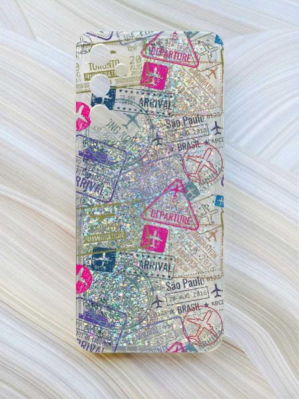 Чохол з плаваючими блискітками на Samsung Galaxy A34 5G (A346) Сріблястий :: Подорожі. Штампи (принт 316)