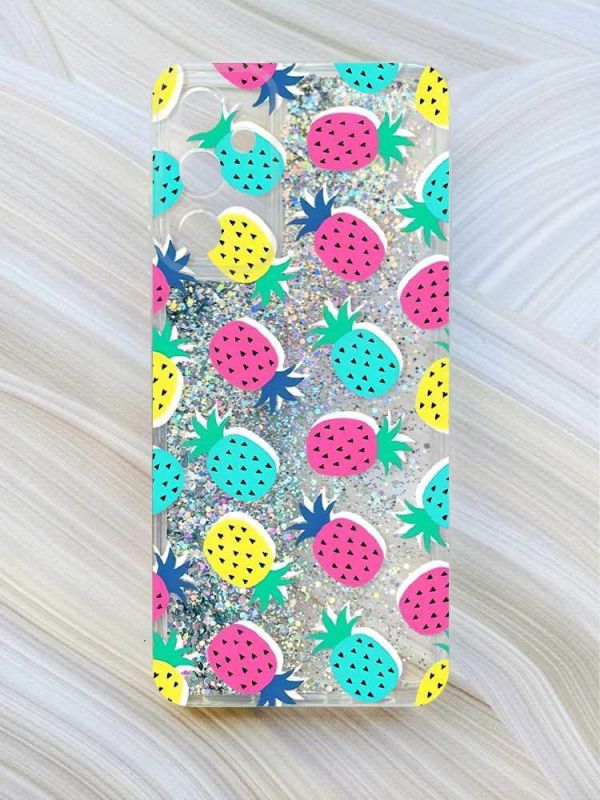 Чохол з плаваючими блискітками на Samsung Galaxy A34 5G (A346) Сріблястий :: Різнокольорові ананаси (принт 346)