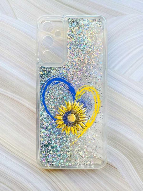 Чохол з плаваючими блискітками на Samsung Galaxy A34 5G (A346) Сріблястий :: Серце з соняхом. Україна (принт 260)