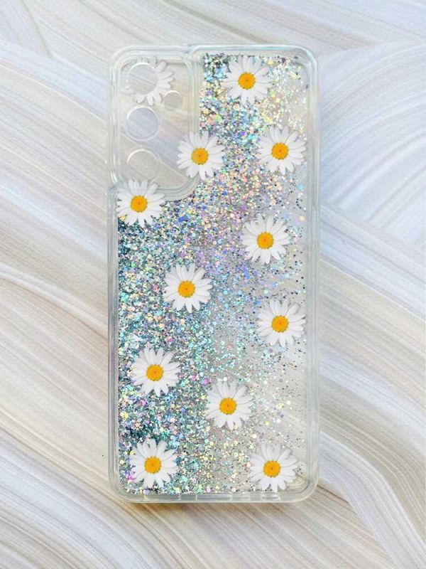 Чохол з плаваючими блискітками на Samsung Galaxy A34 5G (A346) Сріблястий :: Фон ромашки (принт 41)