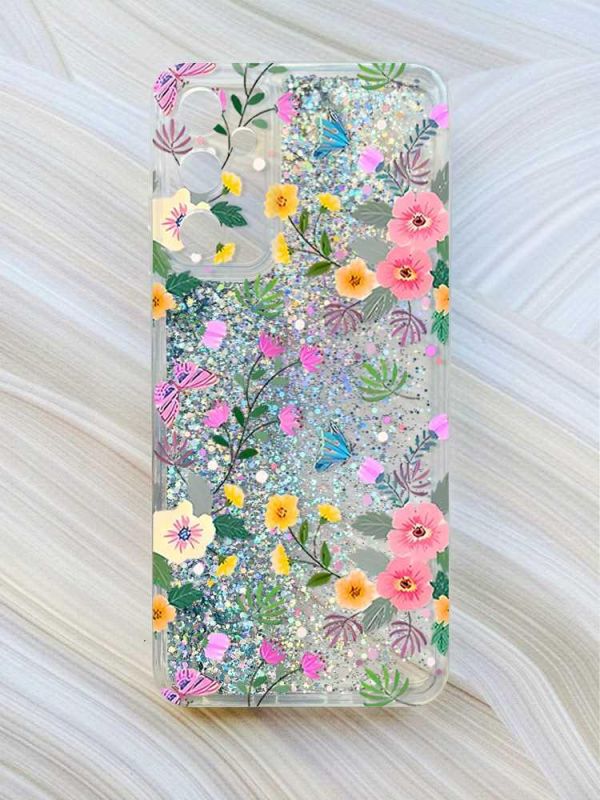 Чохол з плаваючими блискітками на Samsung Galaxy A34 5G (A346) Сріблястий :: Квітковий фон (принт 369)