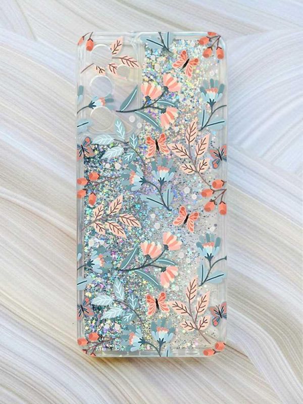 Чохол з плаваючими блискітками на Samsung Galaxy A34 5G (A346) Сріблястий :: Квітковий фон (принт 370)