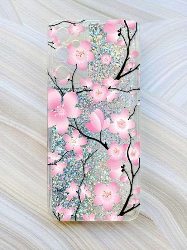Чохол з плаваючими блискітками на Samsung Galaxy A34 5G (A346) Сріблястий :: Квітуча сакура (принт 282)