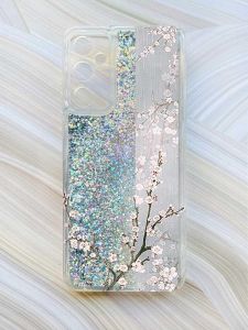 Чохол з плаваючими блискітками на Samsung Galaxy A34 5G (A346) Сріблястий :: Квітуча сакура (принт 285)