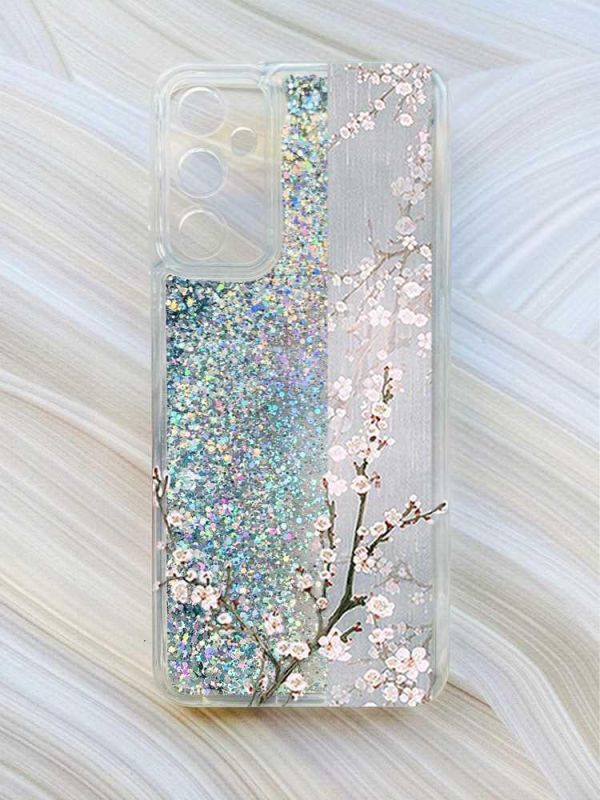 Чохол з плаваючими блискітками на Samsung Galaxy A34 5G (A346) Сріблястий :: Квітуча сакура (принт 285)