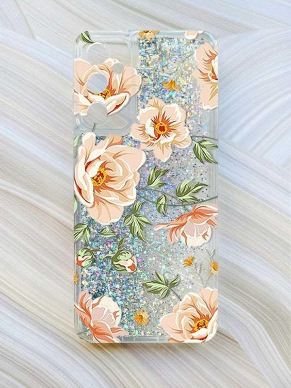 Чохол з плаваючими блискітками на Samsung Galaxy A34 5G (A346) Сріблястий :: Квіти пастельні (принт 277)