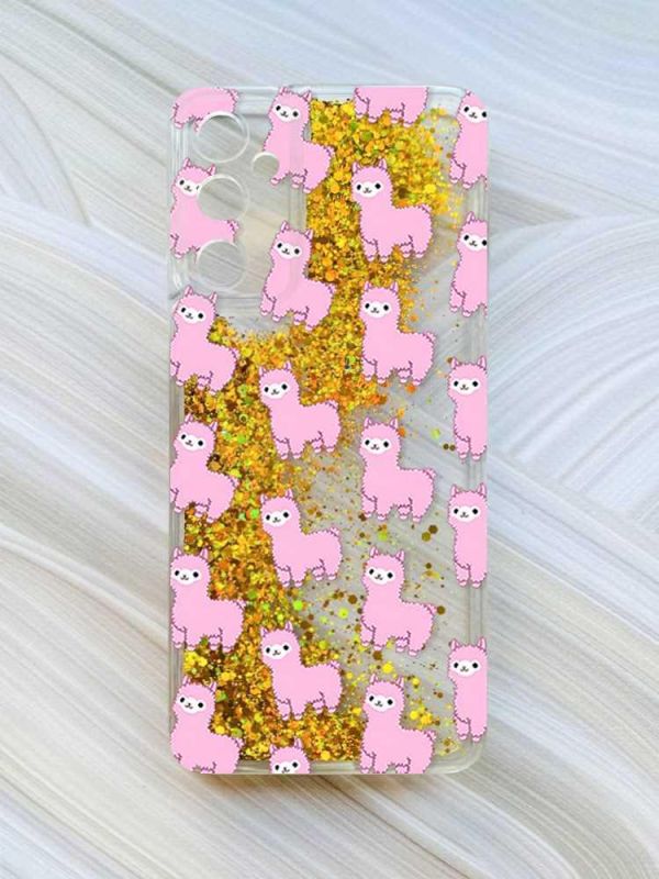 Чохол з плаваючими блискітками на Samsung Galaxy A35 (A356) Золотий :: Лами рожеві (принт 101)