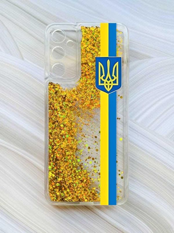 Чохол з плаваючими блискітками на Samsung Galaxy A35 (A356) Золотий :: Стрічка Україна (принт 253)