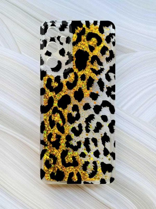 Чохол з плаваючими блискітками на Samsung Galaxy A35 (A356) Золотий :: Леопардовий принт (принт 374)