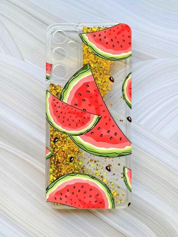 Чохол з плаваючими блискітками на Samsung Galaxy A35 (A356) Золотий :: Скибки кавуна (принт 342)