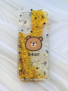 Чохол з плаваючими блискітками на Samsung Galaxy A35 (A356) Золотий :: Ведмедик (принт 76)