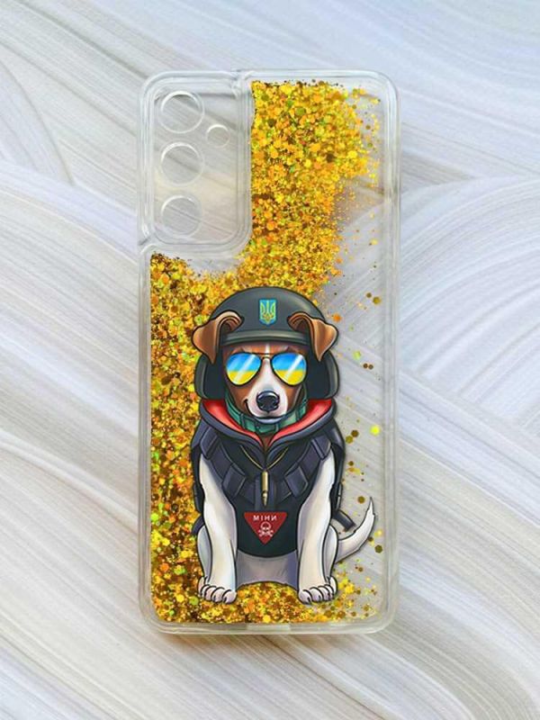 Чохол з плаваючими блискітками на Samsung Galaxy A35 (A356) Золотий :: Пес Патрон (принт 4)