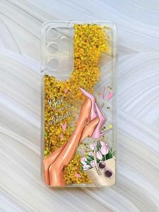 Чохол з плаваючими блискітками на Samsung Galaxy A24 (A245) Золотий :: Ніжки (принт 62)