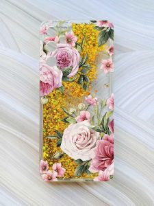 Чохол з плаваючими блискітками на Samsung Galaxy A35 (A356) Золотий :: Рожеві квіти (принт 287)