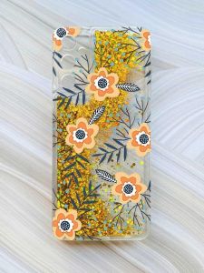 Чохол з плаваючими блискітками на Samsung Galaxy A24 (A245) Золотий :: Квіти помаранчеві (принт 268)