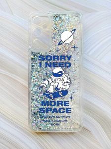 Чохол з плаваючими блискітками на Samsung Galaxy A35 (A356) Сріблястий :: Космонавт на скейті (принт 248)