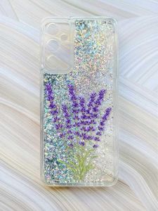 Чохол з плаваючими блискітками на Samsung Galaxy A24 (A245) Сріблястий :: Лаванда (принт 28)