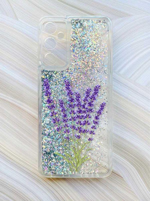 Чохол з плаваючими блискітками на Samsung Galaxy A24 (A245) Сріблястий :: Лаванда (принт 28)