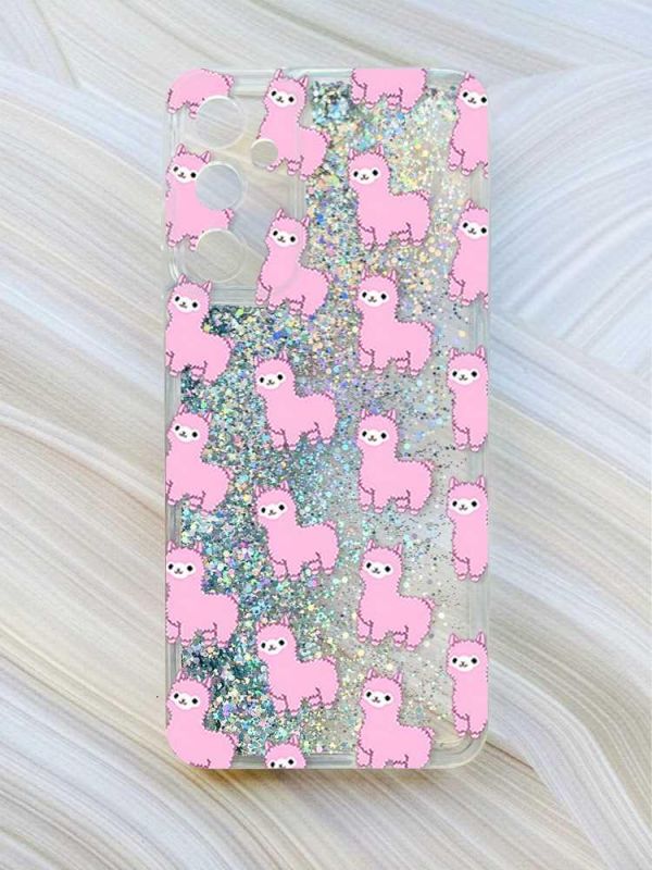 Чохол з плаваючими блискітками на Samsung Galaxy A24 (A245) Сріблястий :: Лами рожеві (принт 101)