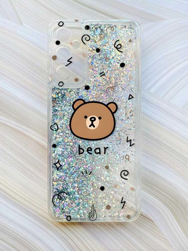 Чохол з плаваючими блискітками на Samsung Galaxy A24 (A245) Сріблястий :: Ведмедик (принт 76)