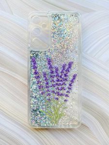 Чохол з плаваючими блискітками на Samsung Galaxy A35 (A356) Сріблястий :: Лаванда (принт 28)