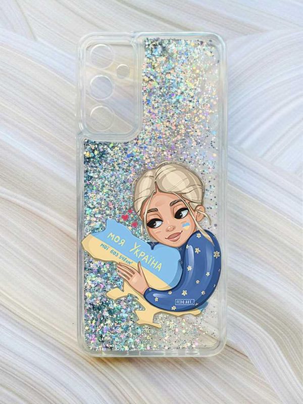 Чохол з плаваючими блискітками на Samsung Galaxy A24 (A245) Сріблястий :: Моя Україна (принт 24)