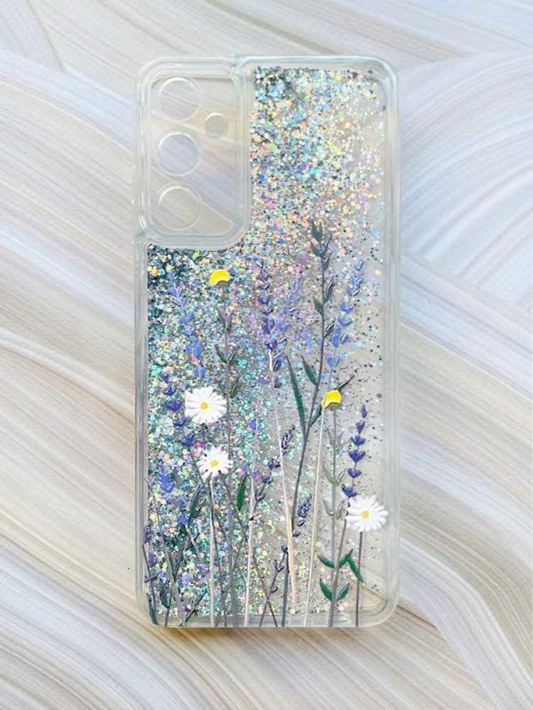 Чохол з плаваючими блискітками на Samsung Galaxy A24 (A245) Сріблястий :: Польові квіти (принт 270)