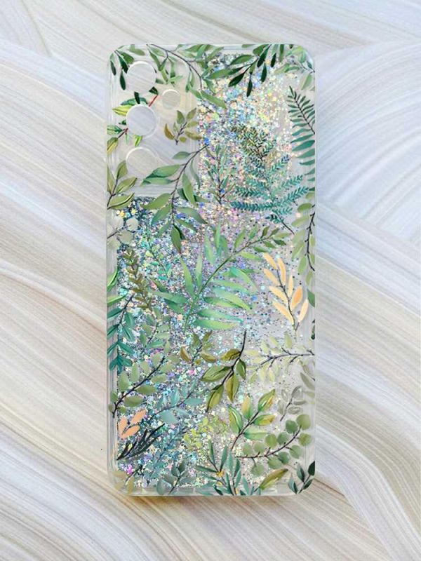 Чохол з плаваючими блискітками на Samsung Galaxy A24 (A245) Сріблястий :: Рослинний фон (принт 377)