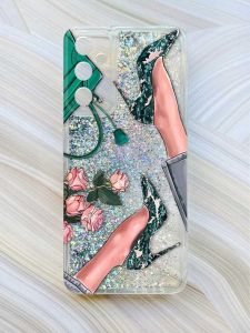 Чохол з плаваючими блискітками на Samsung Galaxy A24 (A245) Сріблястий :: Туфельки і квіти (принт 225)